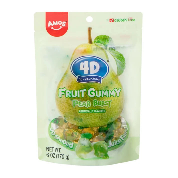Amos 4D Fruit Gummy - Pear Burst Sub Bag 6oz(170g) x 12 Units