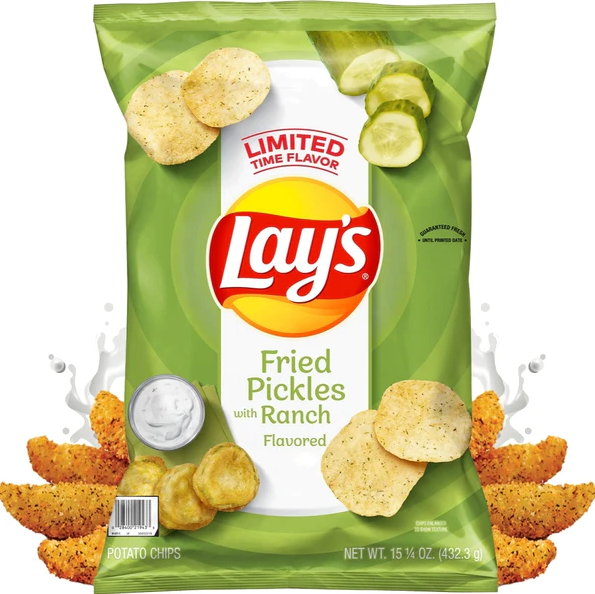 (S1-02) Single - CHIPS - Lays Fried Pickles with Ranch Flavored 15oz (425.2g) x 1 Bag (chips bags may be deflated during shipping) ( 30 January, 2024)