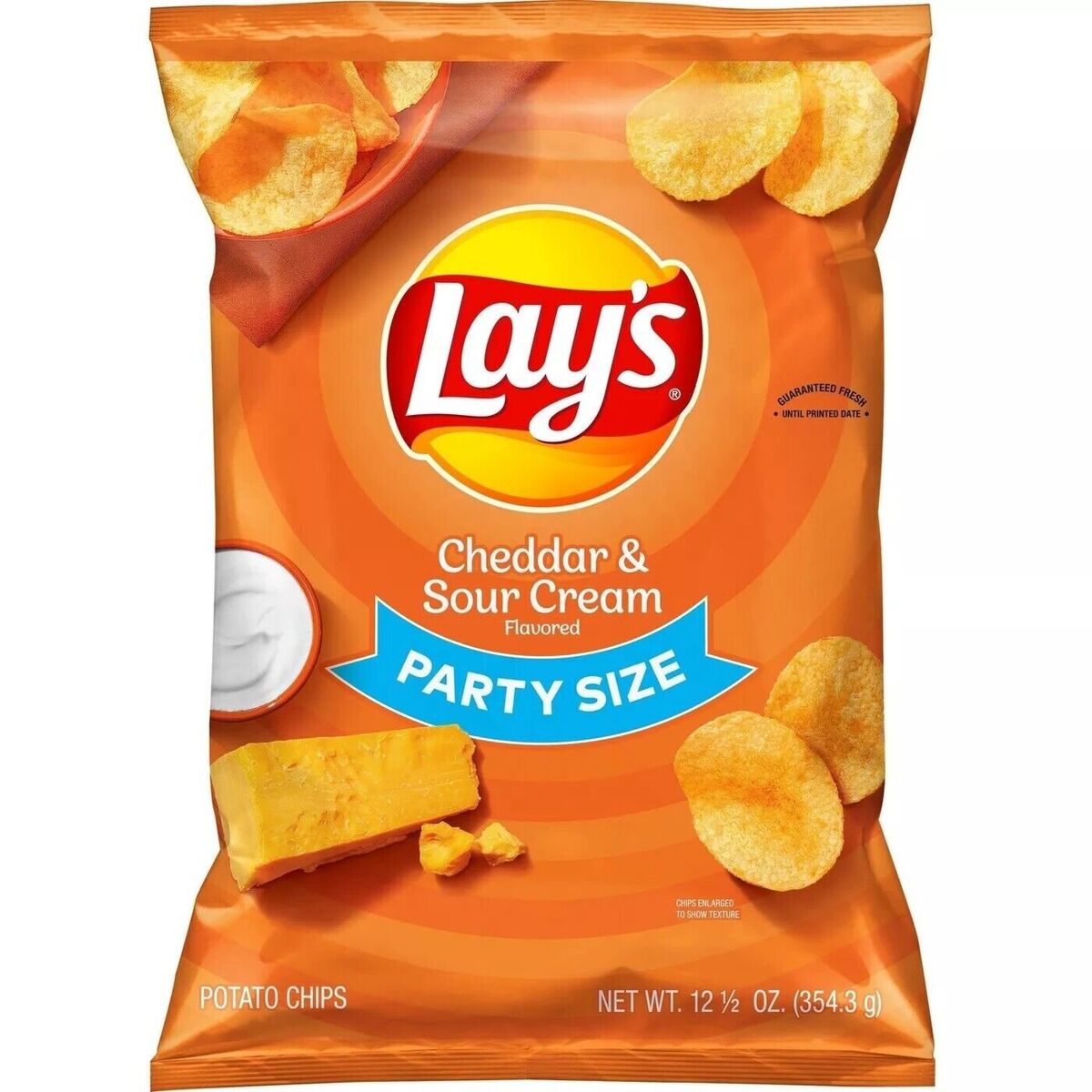 (S1-02) Single - Chips - Lays - Cheddar & Sour Cream PARTY SIZE 12.75 (354.3g) x 1 unit (chips bags may be deflated during shipping)