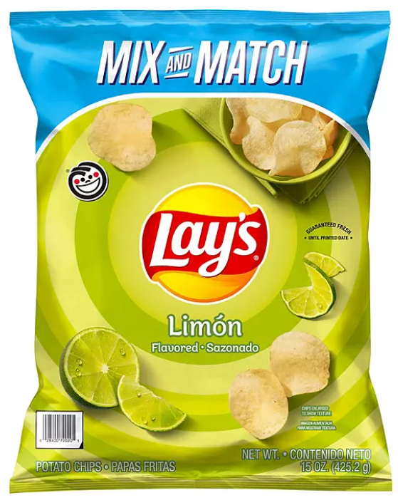 (S1-02) Single - CHIPS - Lays Potato Chips Limon 15oz (425.2g) x 1 Bag (chips bags may be deflated during shipping)