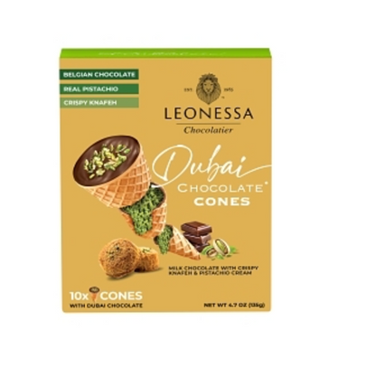 (S4-01) Leonessa - Dubai Style Chocolate Cones (10 Pack) 4.7oz (135g) x 1 Unit