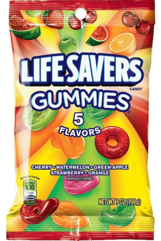 (S6-08)Box- Peg Bag - Lifesavers Gummies - 5 Flavor 7 oz (198g)  x 12 Units - SugarMarket.ca