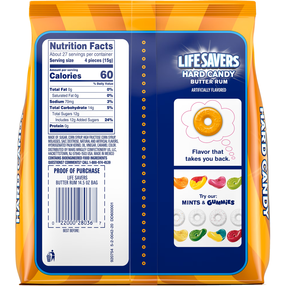 Single - 1 Unit x Lifesavers Butter Rum - Sharing Size Bag 14.5 oz (411g)