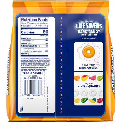 Single - 1 Unit x Lifesavers Butter Rum - Sharing Size Bag 14.5 oz (411g)