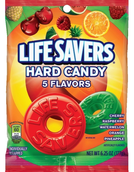 (S6-08) US - Peg Bag - Lifesavers - 5 Flavor Hard Candy - 6.25oz (177g)  x 12 Units