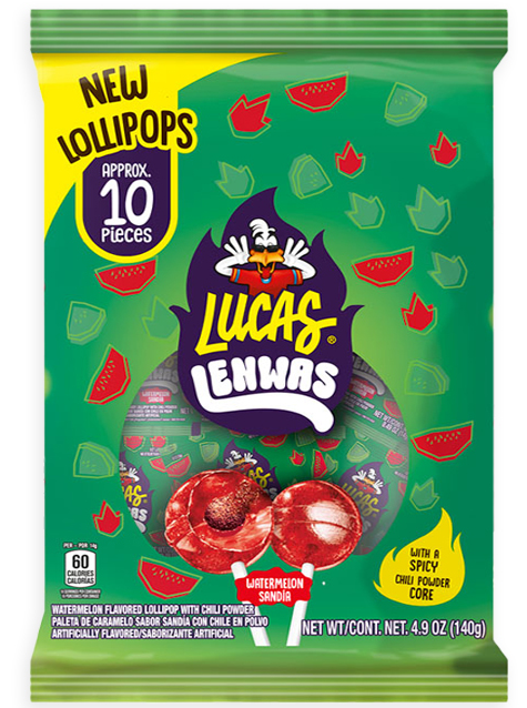 (S6-06) LUCAS - LENWAS - SANDIA (WATERMELON) LOLLIPOPS 4.9oz (140g) x 6 units