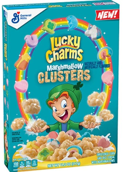 (S6-05) CEREAL - Lucky Charms Marshmallow Clusters 11.2oz (317g) X 1 UNIT (Cereal Boxes with minor damage due to shipping)