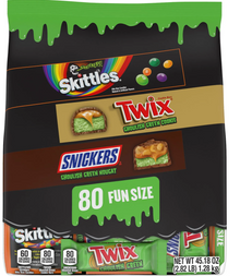 (S9-02) Halloween - Mars - Ghoulish Green Variety Pack Fun Size (80 Pieces) 45.18oz (1.28Kg) x 1 Unit  (Contains SKITTLES Shriekers,SNICKERS and TWIX Ghoulish Green candy bars)
