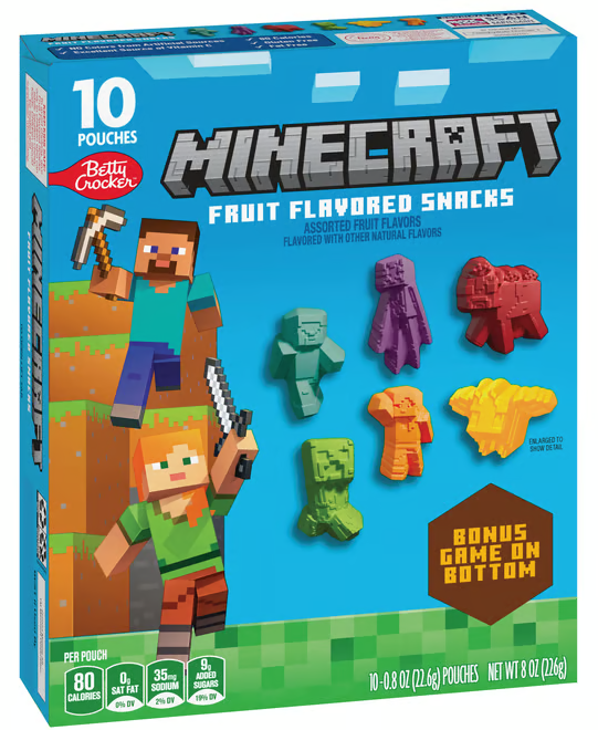 (S1-02)  US - Single - Betty Crocker - Minecraft Fruit Snacks 10-PK 0.8oz (22.6g) x 1 unit (Boxes with minor damage due to shipping)