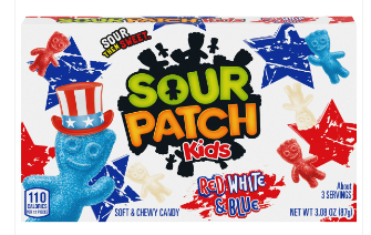 (S1-07) Theater Box - Sour Patch Kids - Red White & Blue 3.08 OZ (87g) x 12 units - SugarMarket.ca