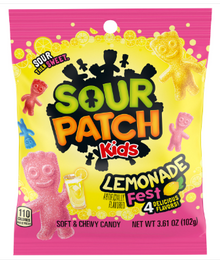(S1-11) Canada - Sour Patch Kids - Lemonade Peg Bag 3.61oz (102g) x 12 units - SugarMarket.ca