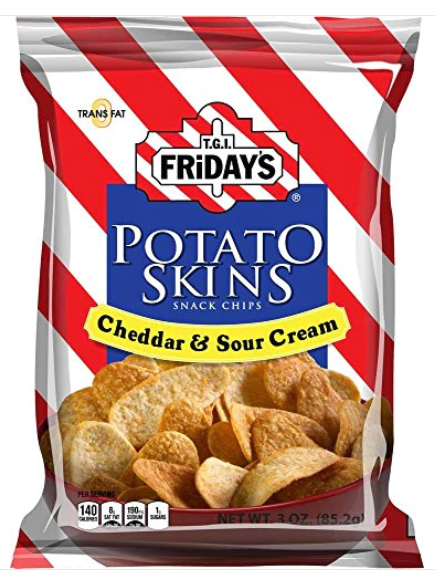 (S6-03) US - Chips - TGI Fridays Cheddar and Sour Cream Potato Skins 3oz (85g) x 6 bags (chips bags may be deflated during shipping) - SugarMarket.ca
