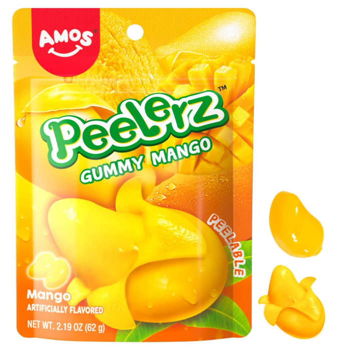 (S6-05) Amos Peelerz Peelable Gummy Candy - Mango 2.19oz x 8 units - SugarMarket.ca
