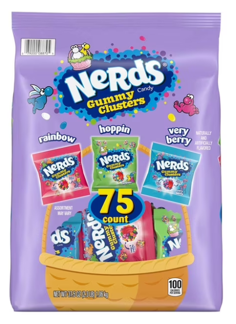 (S4-03) US - EASTER- Nerds Easter Gummy Cluster, Treat Packs, 75 pk. 37.5oz (1.06kg) x 1 Unit