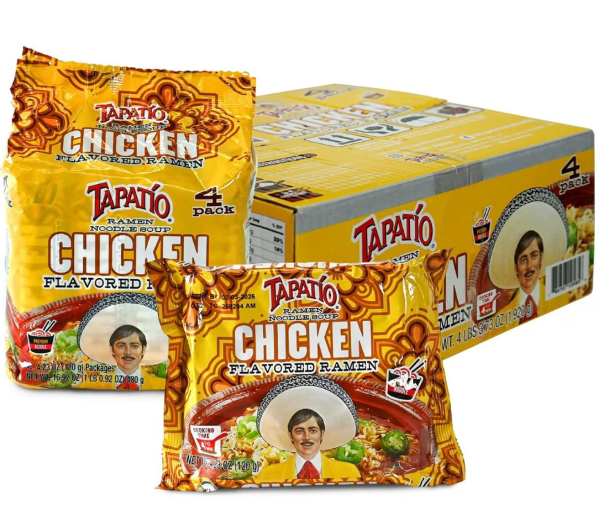 (S6-12) Box - Noodle - Tapatio Chicken Flavor Ramen (4 pack) 16.92oz (480g) x 4 Bundles