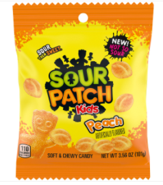 (S1-06) Turkey - Sour Patch Kids - Peach Peg Bag 3.56oz (101g) x 12 Units