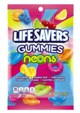 (S6-08) Box - US - Peg Bag - Lifesavers GUMMIES - Neons 7oz (198g) x 12 units