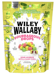 PEG BAG - WILEY WALLABY LICORICE STAND UP - SOURRAGEOUS DROPS 6oz x 12 units