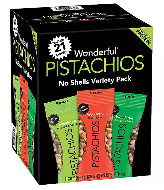(S6-05) US - Wonderful Pistachios No Shells - Variety Pack 0.75 Ounce x 21 units