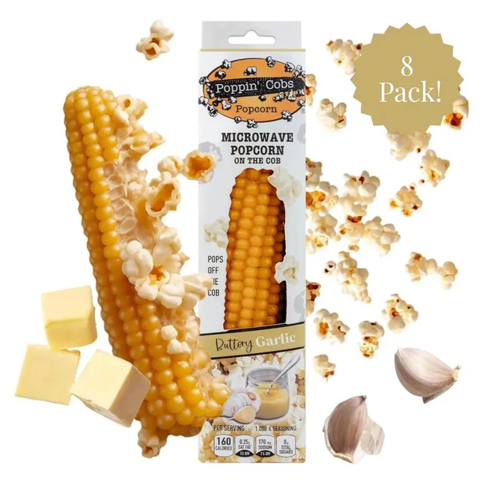 (S6-14) Poppin Cobs Microwave Popcorn - Buttery Garlic x 8 Units