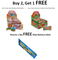 Pre-Pack Vidal Rainbow Rolla Belta x 1 + Sour Watermelon Rolla Belta x 1 + (FREE Rainbow Belts x 1)