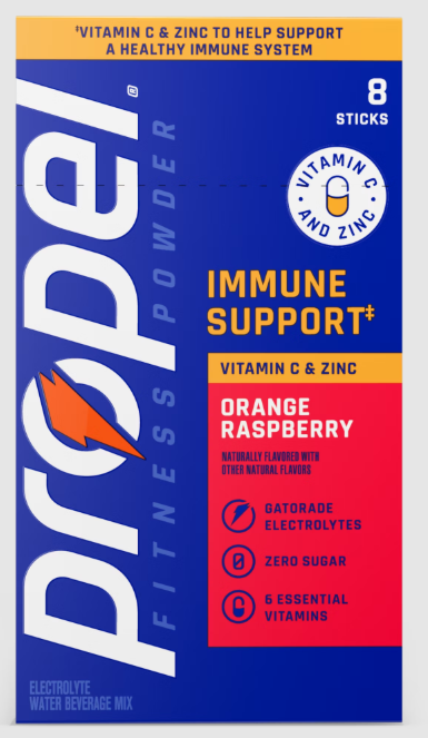 (S5-01) Propel Immune Support Electrolyte Drink Mix Powder - Orange Raspberry (8 Sticks) 0.93oz (26g) x 10 Units