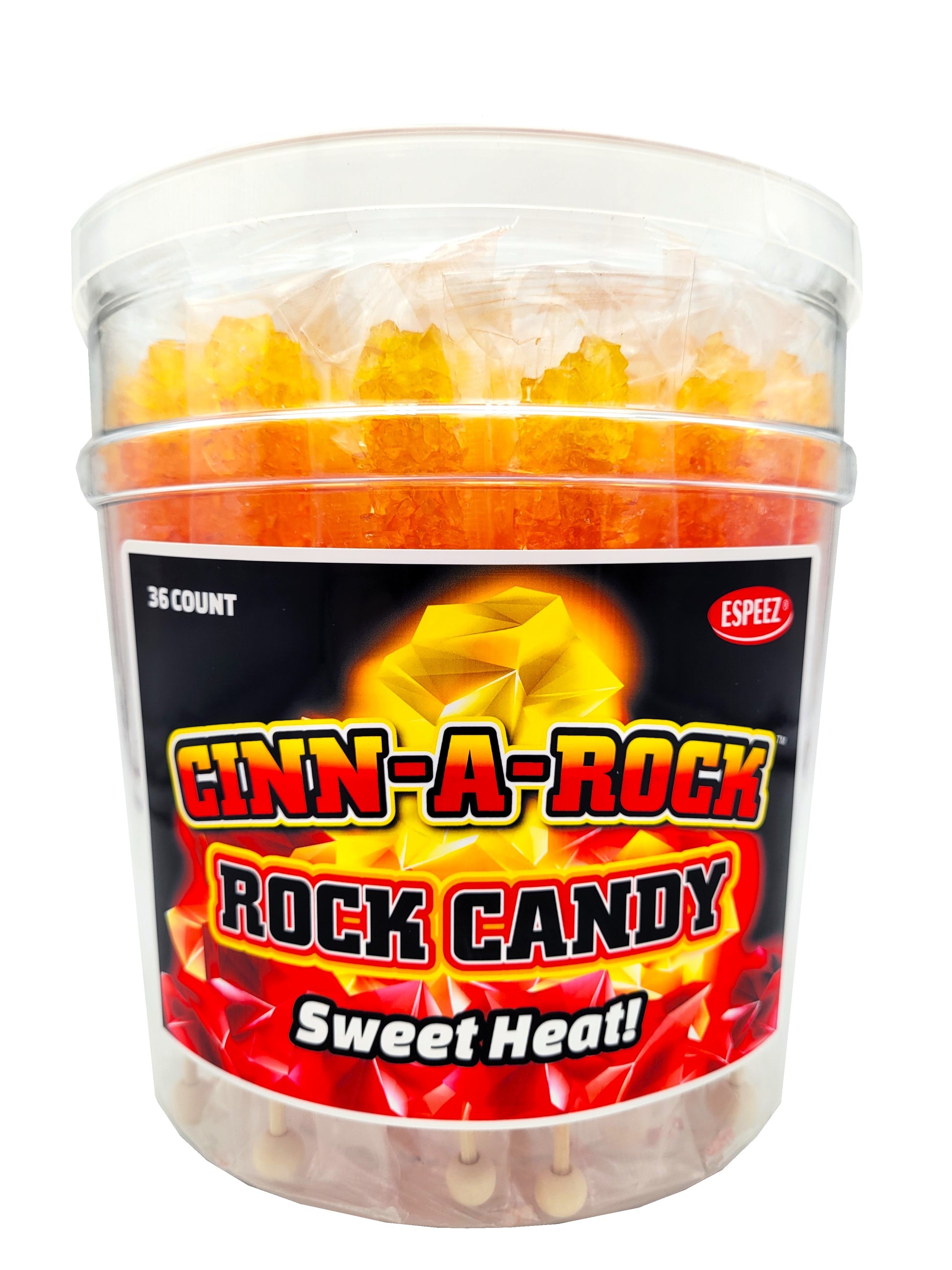 (S1-03) China - Espeez - Rock Candy On A Stick Jar (Wrapped) - CINN-A-ROCK - SWEET HEAT 36 Units