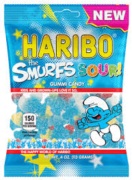 (S1 - 01) Box - Turkey - Haribo Smurfs - SOUR 4 oz 12 units - SugarMarket.ca