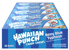 (S1 - 02) Box - US - ADAMS & BROOKS Hawaiian Punch Chews Bar - Berry Blue Typhoon 0.8OZ (23G) X 36 UNITS - SugarMarket.ca