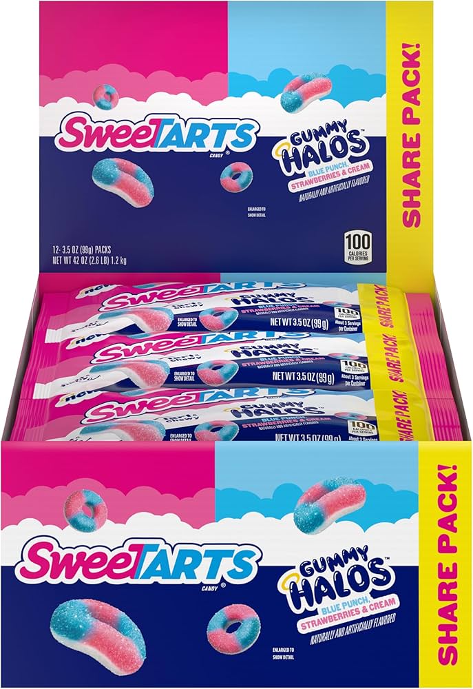 (S1 - 02) Box - US - Sweetarts Gummy Halos Candies Share Pack - 3.5oz(99g) x 12 Units - SugarMarket.ca