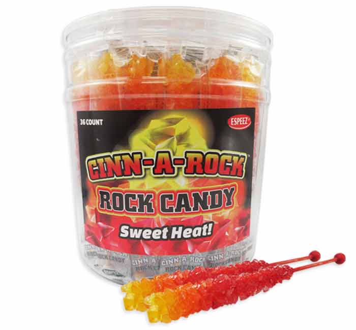 (S1 - 03) Box - CHINA - Espeez - Rock Candy on a Stick - Cinn - A - Rock - Tub 36 Units. - SugarMarket.ca
