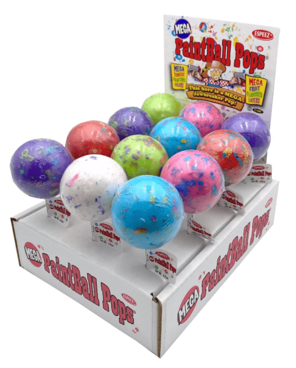 (S1 - 03) Box - Espeez Paintball Pops Jawbreakers - MEGA 2 1/4" 4.8 oz (136g) x 12 units - SugarMarket.ca