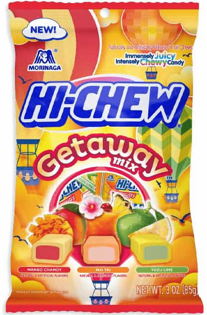 (S1 - 03) Box - Hi - Chew GETAWAY MIX BAG (MNGO CHMY MAI TAI YUZU LI) - 3oz (85g) x 6 Units - SugarMarket.ca