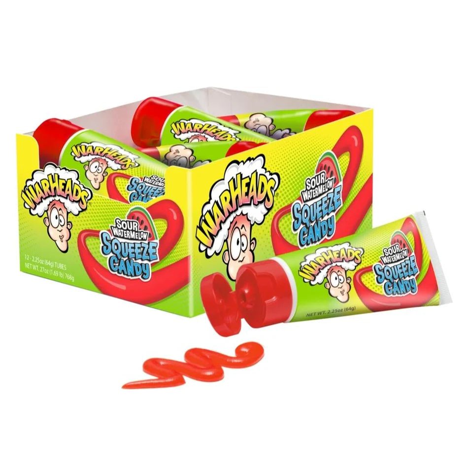 (S1 - 03) Box - US - Warheads Squeeze Candy Tube - Sour Watermelon 2.25oz x 12 units - SugarMarket.ca