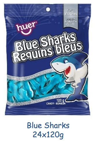 (S1 - 04) Box - Huer - Peg Bag 120g - Blue Sharks x 24 units - SugarMarket.ca