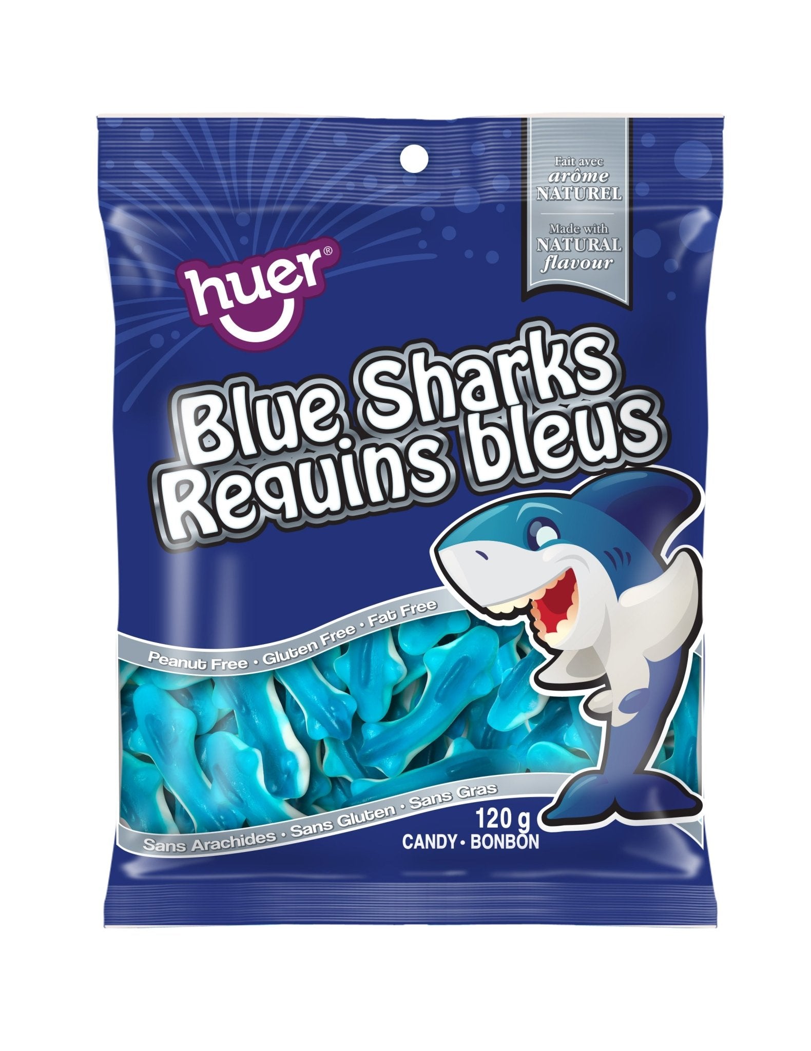 (S1 - 04) Box - Huer - Peg Bag 120g - Blue Sharks x 24 units - SugarMarket.ca