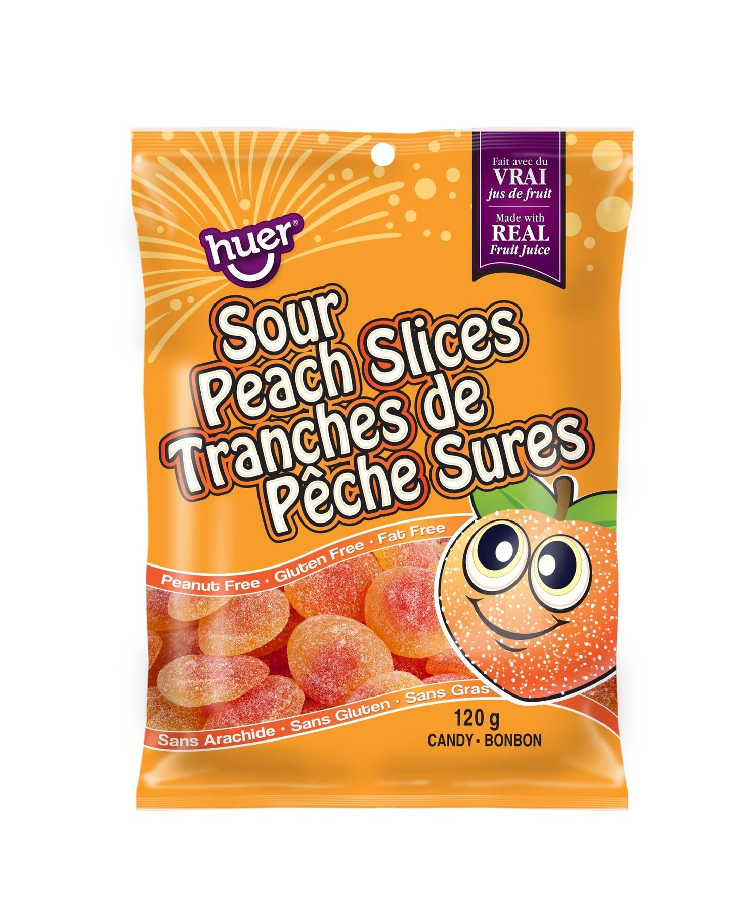 (S1 - 04) Box - Huer - Peg Bag 120g - Peach Slices - Sour x 24 units - SugarMarket.ca