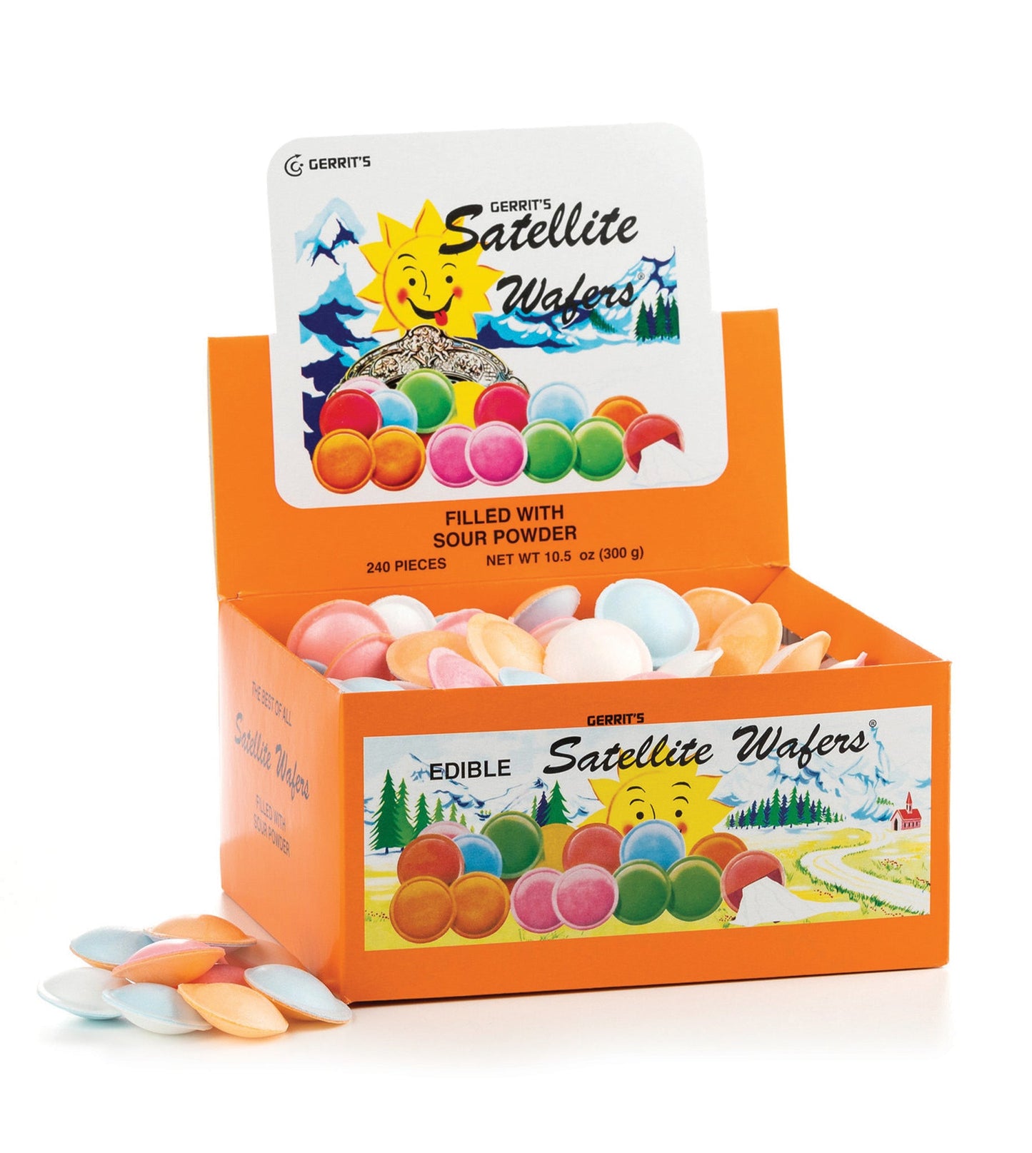 (S1 - 06) Box - BELGIUM - Satellite Wafers – Sour 240 Pieces - 10.5oz (298g) - SugarMarket.ca