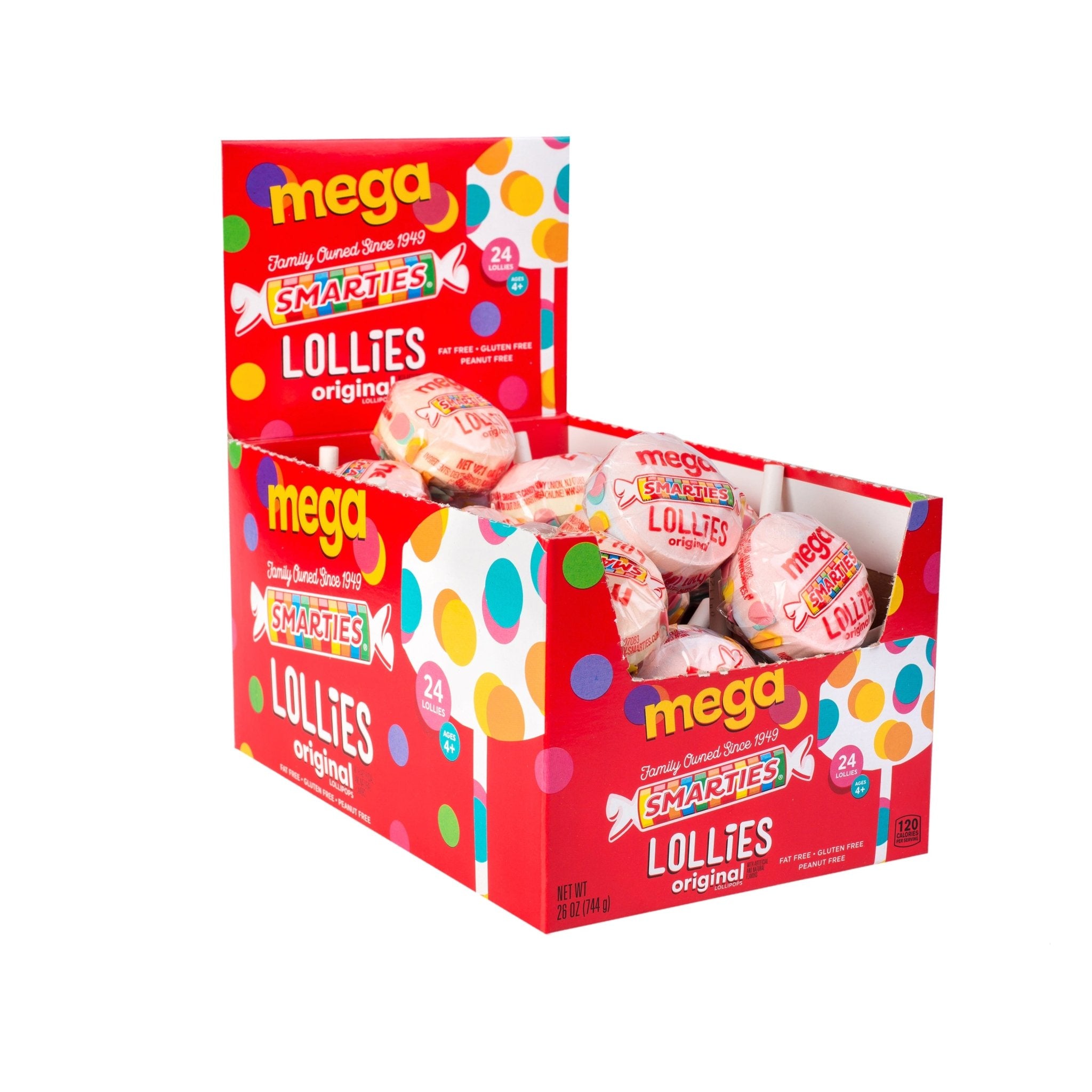 (S1 - 06) Box - CANADA - Smarties Mega Lollies Box 1.09oz (31g) x 24 Units - SugarMarket.ca