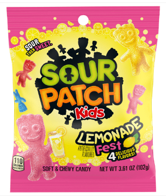 (S1 - 06) Box - Canada - Sour Patch Kids - Lemonade Peg Bag 3.61oz (102g) x 12 units - SugarMarket.ca