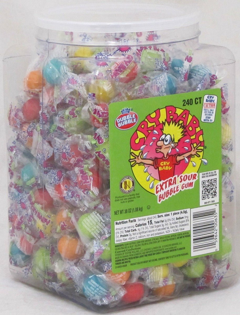 (S1 - 06) Box - Canada - Tub - Bulk Cry Baby Extra Sour Bubble Gum - Jar 240 units - SugarMarket.ca