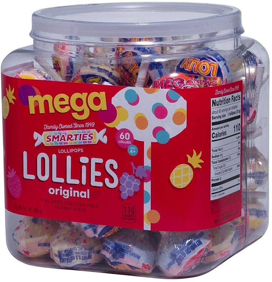 (S1 - 06) Box - Canada - Tub - Smarties Mega Double Lollies 1.1 oz X 60 UNITS - SugarMarket.ca
