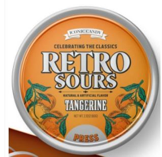 (S1 - 06) Box - CHINA - Iconic Retro Sours Tangerine Tin - 2.12oz (60g) x 8 Units - SugarMarket.ca