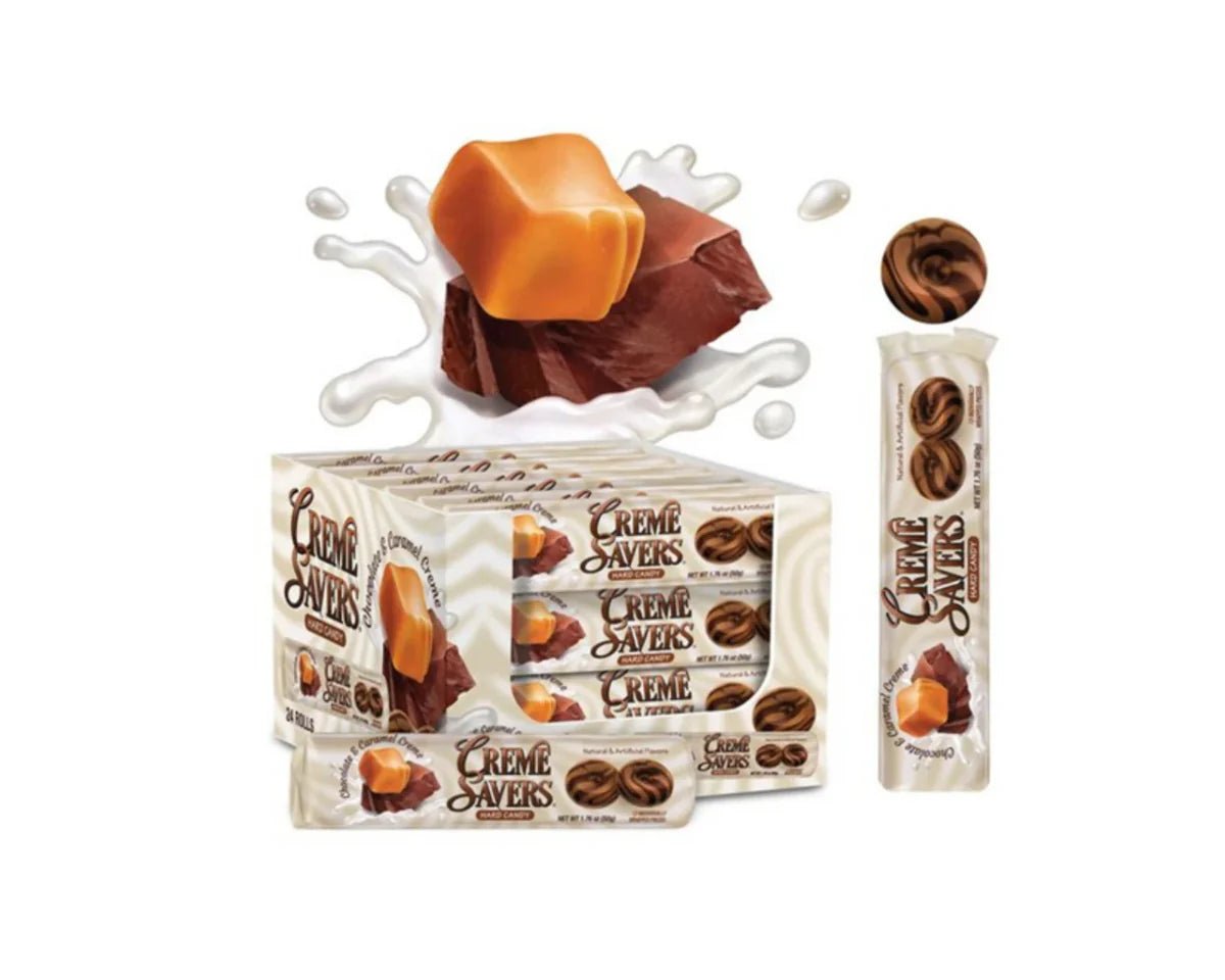 (S1 - 06) Box - Creme Savers - CHOCOLATE & CARAMEL - ROLLS 1.76oz (50g) x 24 units - SugarMarket.ca