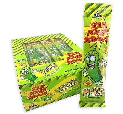(S1 - 06) Box - Dorval Sour Power Straws - Pickle (Limited Edition) 1.75oz (50g) x 24 Units - SugarMarket.ca