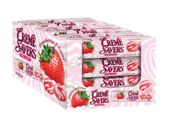(S1 - 06) Box - GREECE - Creme Savers - Strawberry & Creme - ROLLs 13pcs x 24 units - SugarMarket.ca