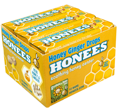 (S1 - 06) Box - ITALY - Honees Sticks - Honey Ginger Liquid Cough Drops STICKS 1.6oz(45g) x 12 units - SugarMarket.ca