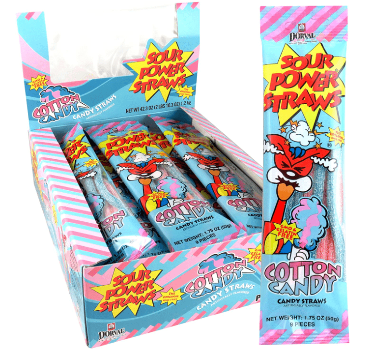 (S1 - 06) Box - Netherlands - Dorval - Sour Power Straws - Cotton Candy 1.75oz (50g) x 24 units - SugarMarket.ca