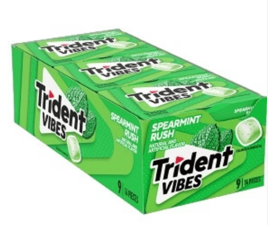 (S1 - 06) BOX - Trident Vibes Wallet Pack - Spearmint Rush (14pcs) x 9 Units - SugarMarket.ca