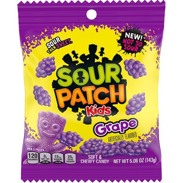 (S1 - 06) Box - Turkey - Sour Patch Kids - Grape Peg Bag 3.58oz (102g) x 12 Units - SugarMarket.ca